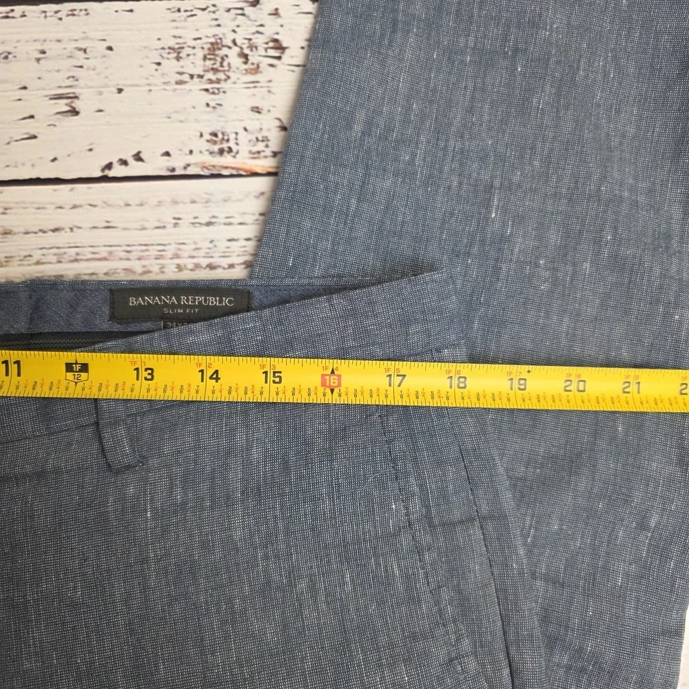 Banana Republic Pants Mens 34x33 Blue Linen Blend Flat Front Dress Trouser Slim‎